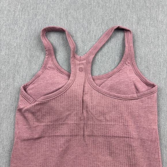 Lululemon Tank Top Women 4 Pink Ribbed Ebb To Street Stretch Yoga Gym Padded Tee - Picture 7 of 9